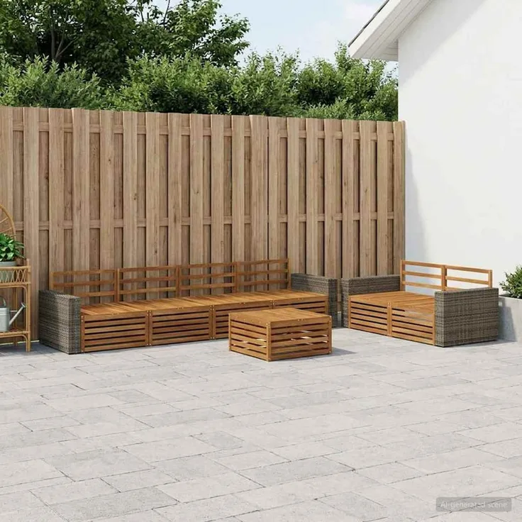 vidaXL Outdoor-Sofagarnitur 7 stk. 6-Sitzer Natur Massivholz Akazie 3383067