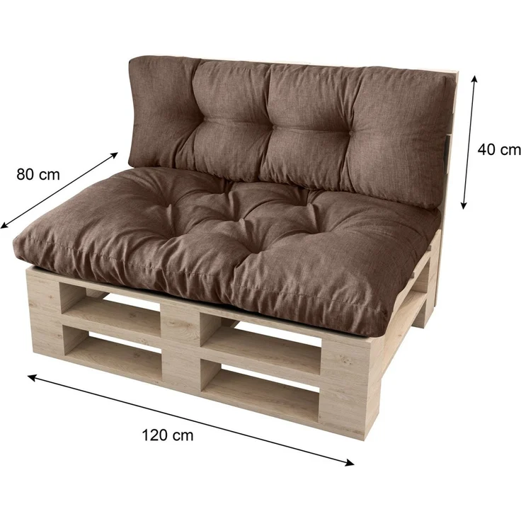 sunnypillow Palettenkissen Malmo - Set Sitzkissen 120x80x12 + Rückenkissen 120x40x15, palettenmöbel palettencouch polsterauflage