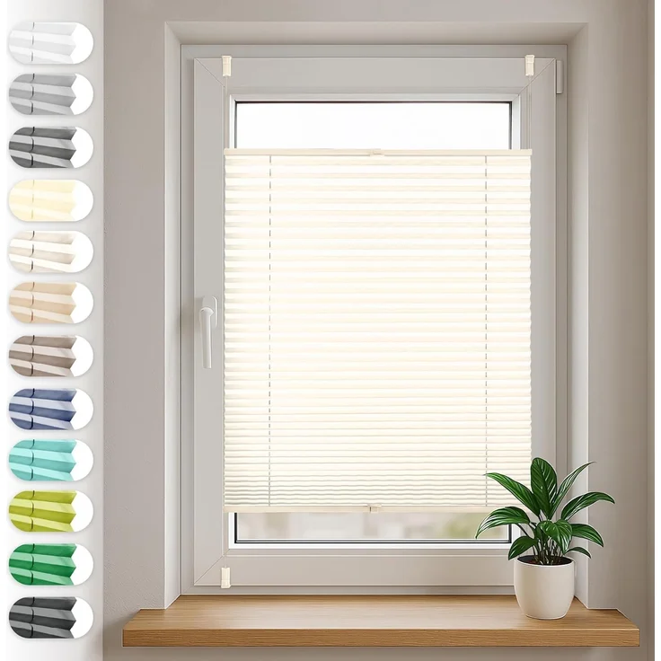 Sonello Plissee Klemmfix ohne Bohren 55x160 cm Hellcreme Faltrollo Plisseerollo Jalousie für Tür & Fenster Blickdicht Sichtschutz Sonnenschutz Fertifplissee Rollo – Bild 1