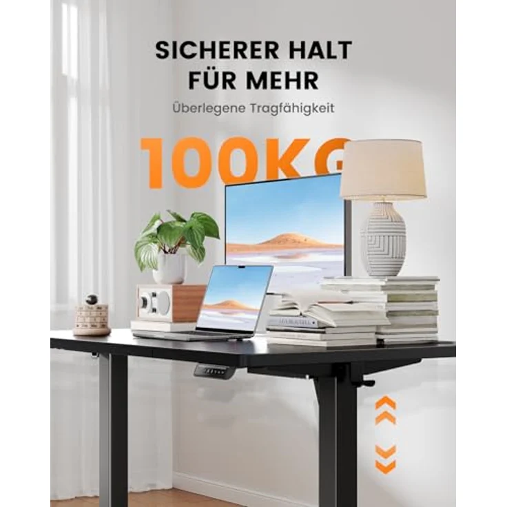 ErGear Höhenverstellbarer Schreibtisch-140x80 cm,100 KG Tragkraft Elektrischer Schreibtisch mit Fortgeschrittenem Bürstenlosem Motor, Leise Funktion, Robuster Metallrahmen, Vierteilige Tischplatte – Bild 4