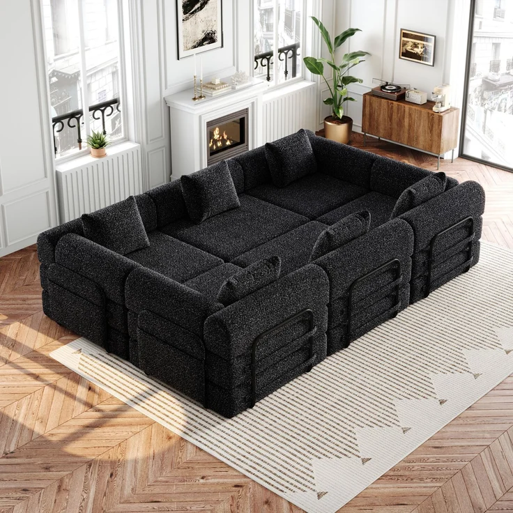 ZUBALIYA SchlafSofa mit LED - Beleuchtung, mit Ablageflächen, mit Chenille - Bezug, mit Samtbezug, mit breiten Armlehnen – Bild 8