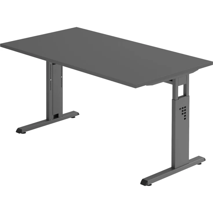 bümö höhenverstellbarer Schreibtisch O-Serie 140x80 cm in Graphit, Gestell in Graphit - PC Tisch für's Büro manuell höhenverstellbar, Computertisch verstellbar, OS-14-G-G – Bild 1