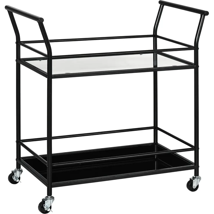 HOMCOM Servierwagen Rollwagen mit 4 Rollen, 2 Ablagen und Griffen, (Küchentrolley, 1 St, Küchenwagen), Schwarz 75 x 40 x 80 cm