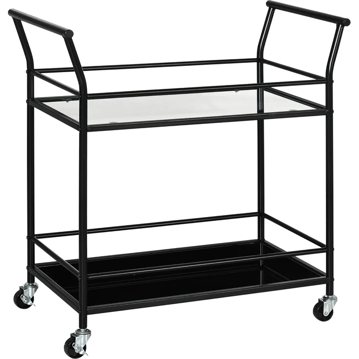 HOMCOM Servierwagen Rollwagen mit 4 Rollen, 2 Ablagen und Griffen, (Küchentrolley, 1 St, Küchenwagen), Schwarz 75 x 40 x 80 cm – Bild 1