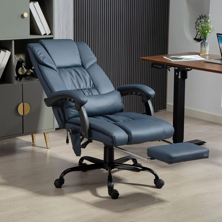 Massage-Bürostuhl, Fußstütze, höhenverstellbar, neigbare Rückenlehne, kabelgebundene Fernbedienung, 66 x 75 x 122 cm, blau – Bild 4