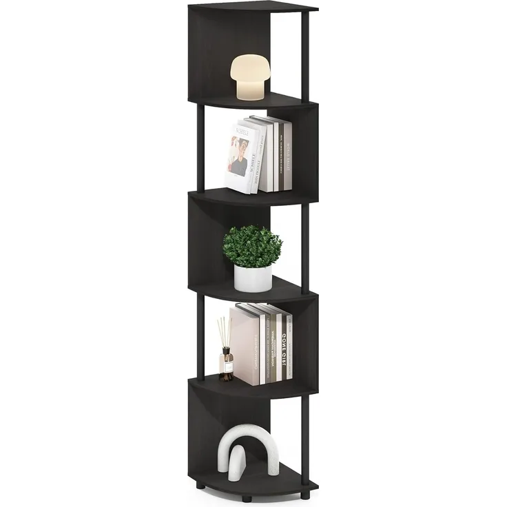 Furinno Econ 5-stufiges Zickzack-Eckregal-Bücherregal, Espresso/Schwarz
