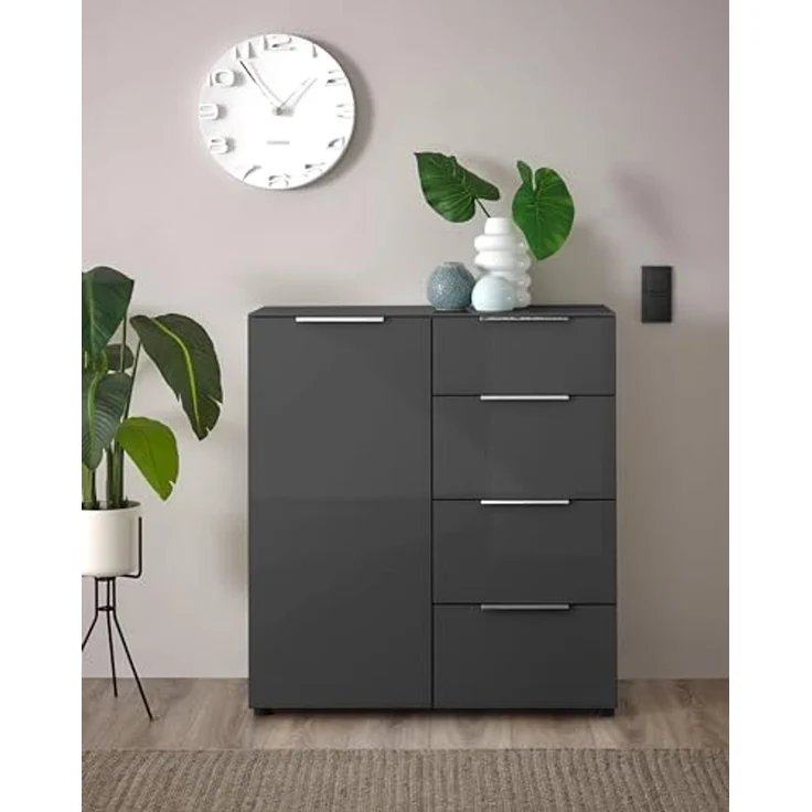Stella Trading Kommode SANTORIN Anthrazit mit Glasfront, 90 x 99 x 40 cm (B/H/T), Holzwerkstoff – Bild 2