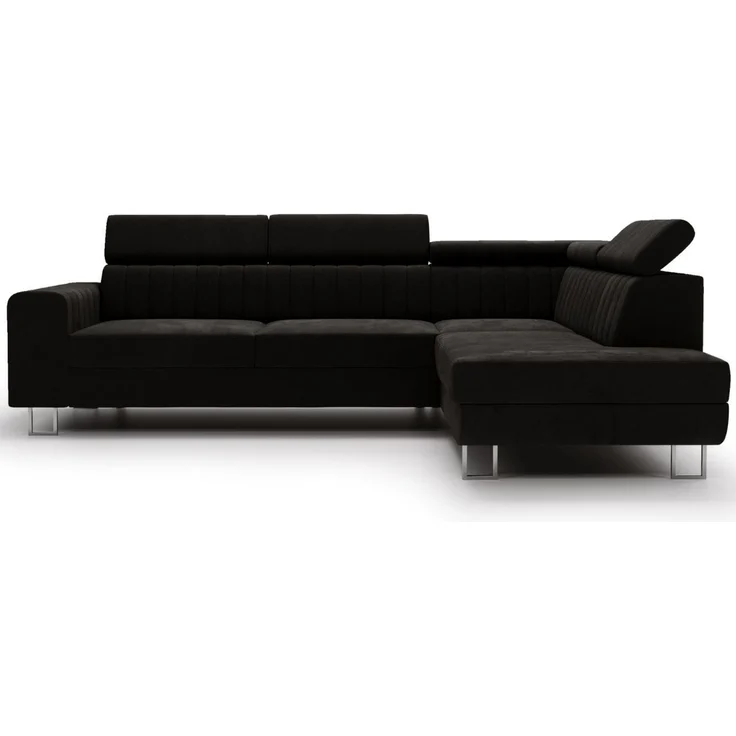 GRAINGOLD Ecksofa Berona, Couch L-Form mit Schlaffunktion, Bettkasten, Verstellbare Kopfstützen, Velour-Stoff, Schwarz, Rechts – Bild 6