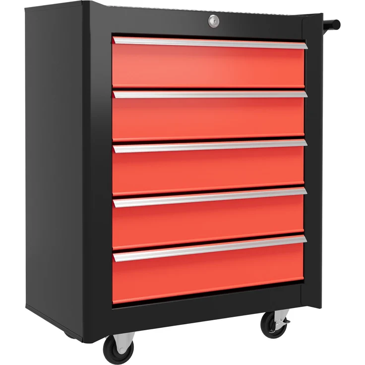 MELAYR, Werkzeugkiste, Werkzeugschrank, rollbar, 5 Schubladen, Stahlblech, Schwarz+Rot, 68 x 33 x 75 cm – Bild 2