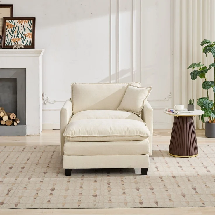 ZUBALIYA Sofa mit LED - Beleuchtung, mit Chenille - Bezug, mit Cordbezug, modular aufgebaut, aus Chenille, Beige – Bild 8