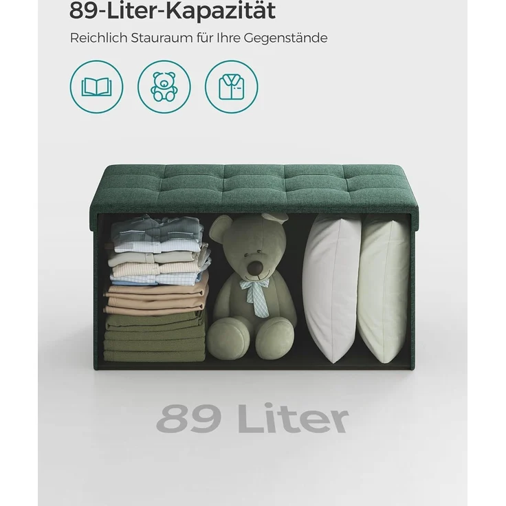 Songmics Sitzhocker mit Stauraum, klappbare Sitzbank, 38 x 76 x 38 cm Fußbank, Aufbewahrungsbox, bis 300 kg belastbar, für Wohnzimmer Schlafzimmer Flur, vintagegrün LSF047C01 – Bild 4