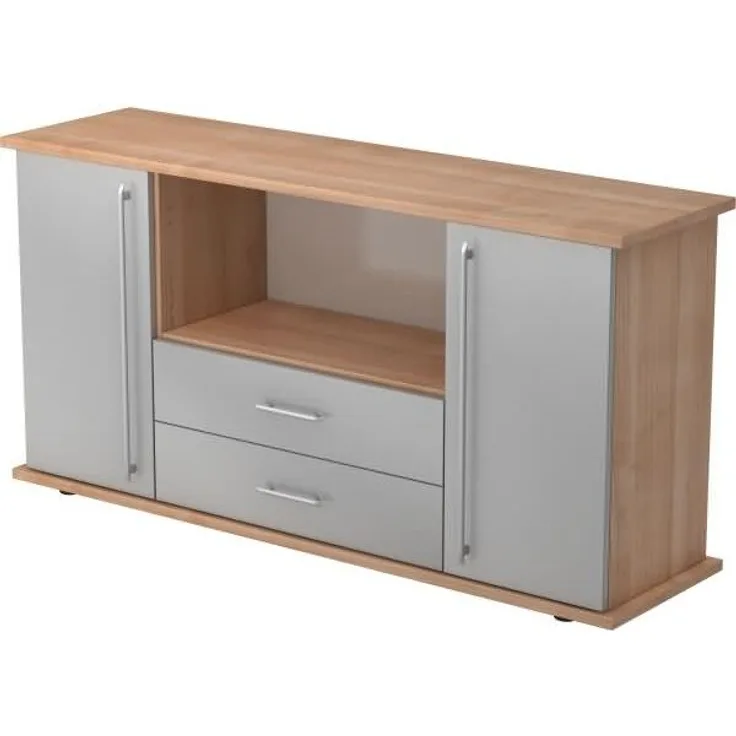 Sideboard 2 Türen, 2 Schübe RE Nussbaum / Silber