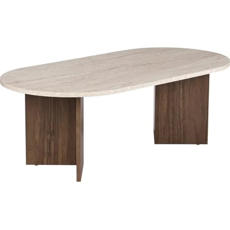 Modern Coffee Table, 119 x 40 x 60 cm, Travertine & Walnut Colors | 100% Melamine Coated Particle Board, 18 mm Thickness | Stylish & Functional Design for Contemporary Living Spaces – Bild 2