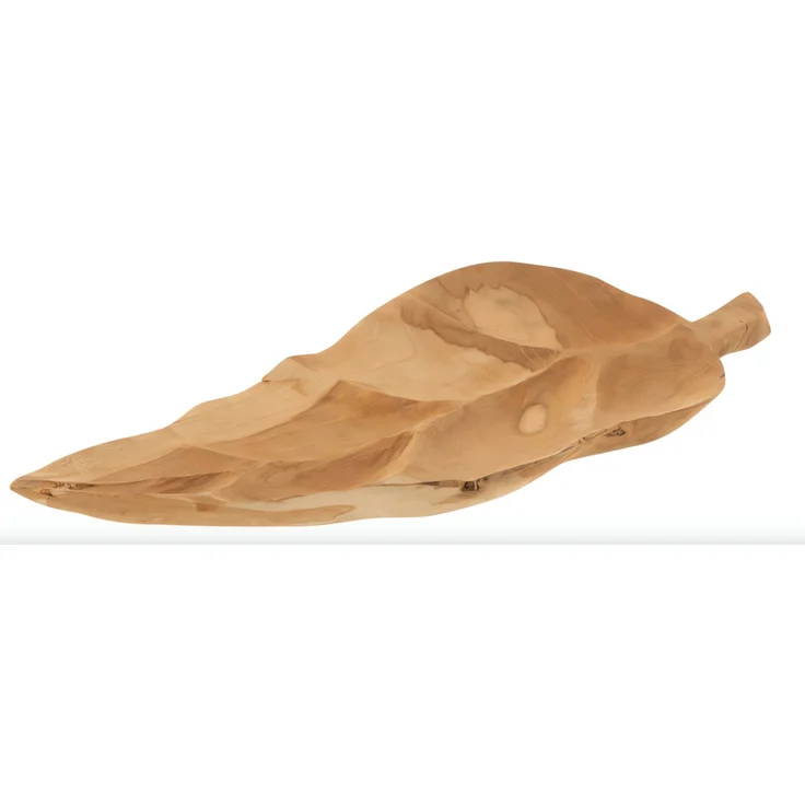 J-LINE / Schüssel /Schale Blatt Teak Naturell Medium / Holz / L52,00xB19,00xH5,00cm