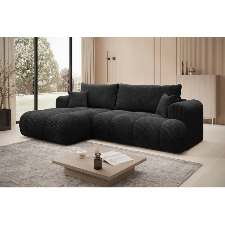 thematys Ecksofa TREVIO 260 x 165 cm, mit Schlaffunktion, mit Bettkasten, Schwarz (Poso 135), Ausrichtung links – Bild 2