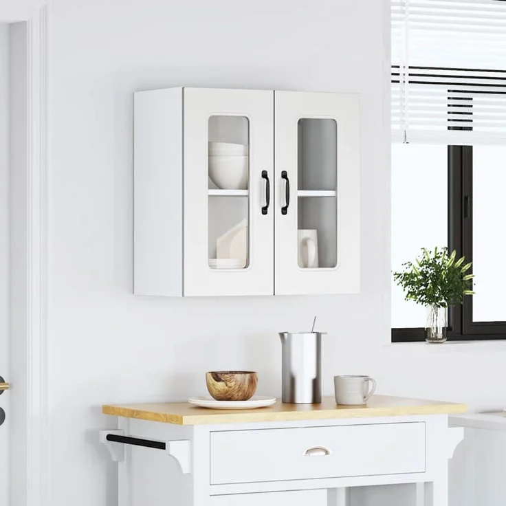 vidaXL Küchen-Hängeschrank mit Glastür Kalmar Weiß Holzwerkstoff 853667 – Bild 4