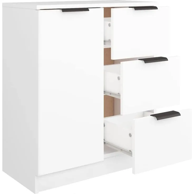 Shally Dogan Sideboard aus weißem Holz mit 1 Tür 3 Schubladen, Kommode Konsole, platzsparend, Mehrzweckschrank, ideal für Eingang, Wohnzimmer, Badezimmer, Büro, Metallgriffe, 60 x 30 x 70 cm (Weiß)