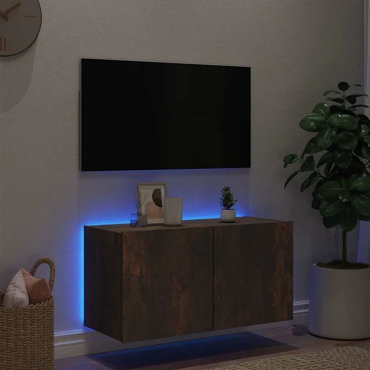 TV-Wandschrank, Fernsehschrank mit LED-Leuchten Räuchereiche 80 x 35 x 41 cm – Bild 4