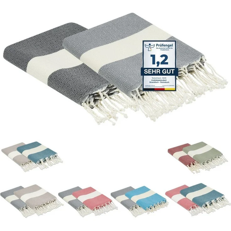 furora HOLIDAY Strandtuch groß 100x200 cm Strand Tuch, aus Baumwolle, Hamamtuch Badetuch, leicht, lang, dünn & kompakt – Bild 1