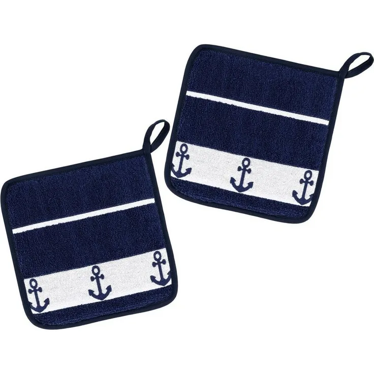Kracht Topflappen Anker, (Set, 2-tlg, Set), 2er Set Topflappen, Baumwoll Frottier, ca. 22x22 cm