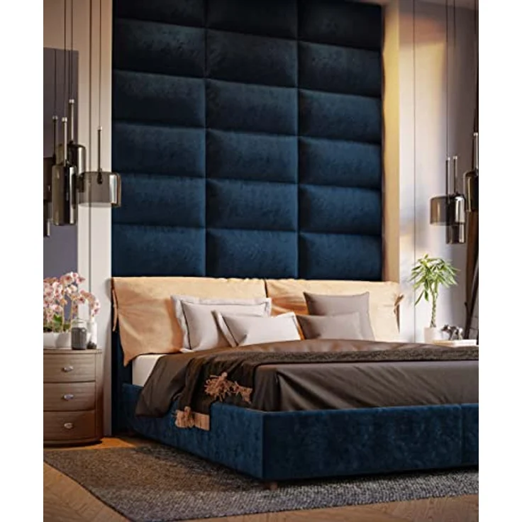 Muralo Samt Wandkissen Stoff Polsterpaneel Schlafzimmer Wohnzimmer Bett Wandpolster Bettkopfteil Lendekissen Modern Luxus Gepolstert Polster Paneel (Dunkelblau, 60x30 cm) – Bild 3