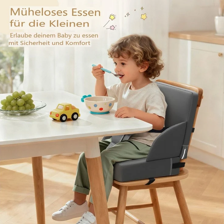 Insma Sitzkissen Kindersitzerhöhung Stuhlkissen Kunstleder 3-Punkt verstellbaren Gurten, wasserdicht, rutschfest, 34,5 × 34,5 × 9cm – Bild 2