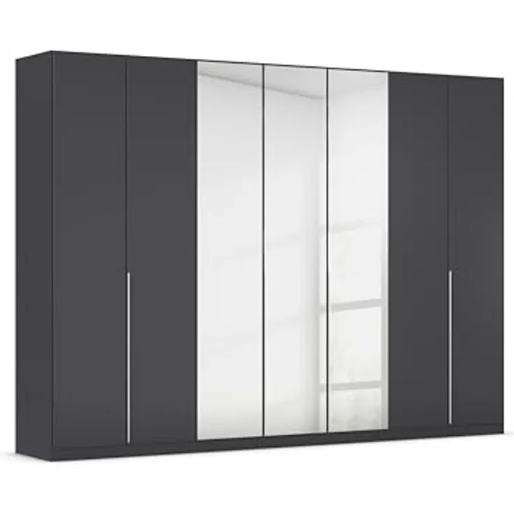 Rauch Möbel Alabama, Kleiderschrank für Schlafzimmer, Kinderzimmer, Wohnzimmer, Garderobe, Flur, 7-türig, Spiegel, mit Zubehör Premium, Farbe Grau metallic, Schwarz, Breite 315 cm