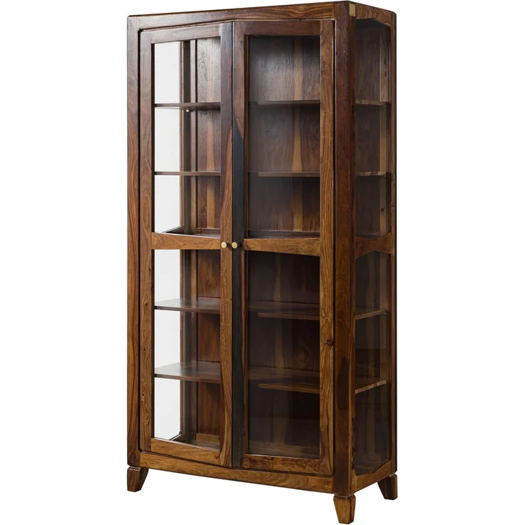 Vitrine Sheesham 100 x 45 x 195 dunkelbraun lackiert ANCONA #236 – Bild 1