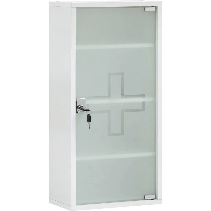 Schildmeyer Medizinschrank 149916, abschließbar, Holzwerkstoff, weiß Glanz, 71,5 x 34,3 x 19,6 cm