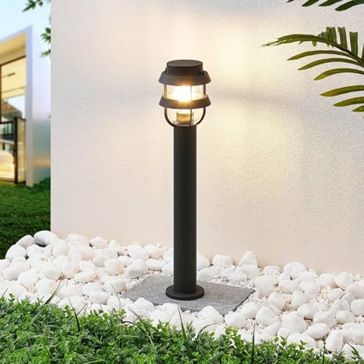 Lindby Außenleuchte Alvaro, spritzwassergeschützt, moderne Sockelleuchte in Schwarz, 1 flammig E27, für Terrasse, Garten und Balkon – Bild 3