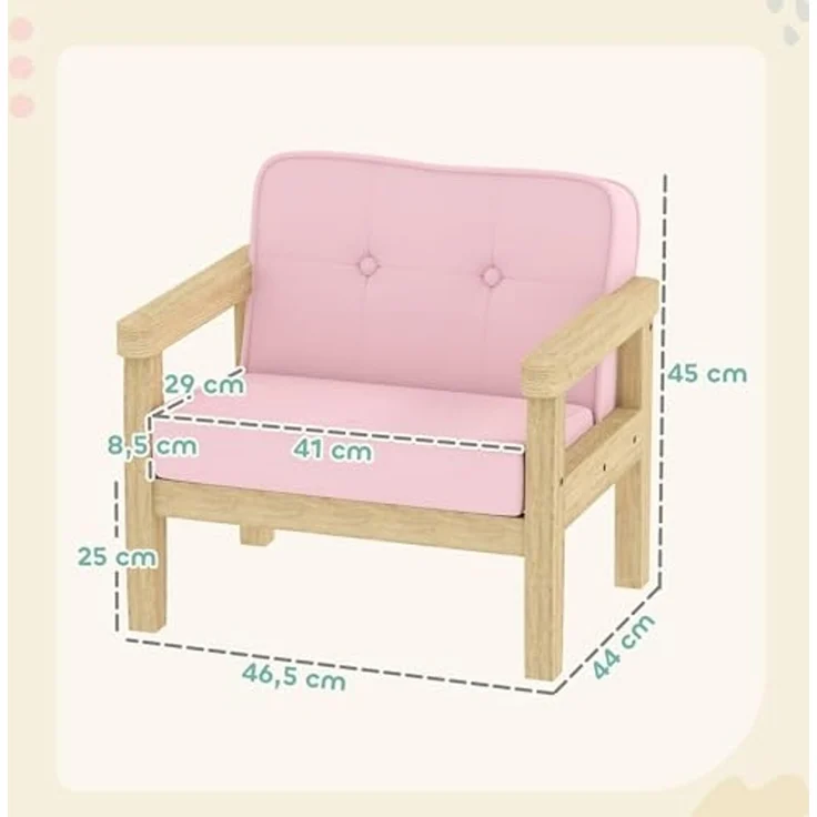 AIYAPLAY Kindersessel mit Holzrahmen, Cordoptik (Kindersofa, 1-St, gepolsterter Kinderstuhl), für Kinder von 3-8 Jahren, für Kinderzimmer, Spielzimmer, Rosa – Bild 3