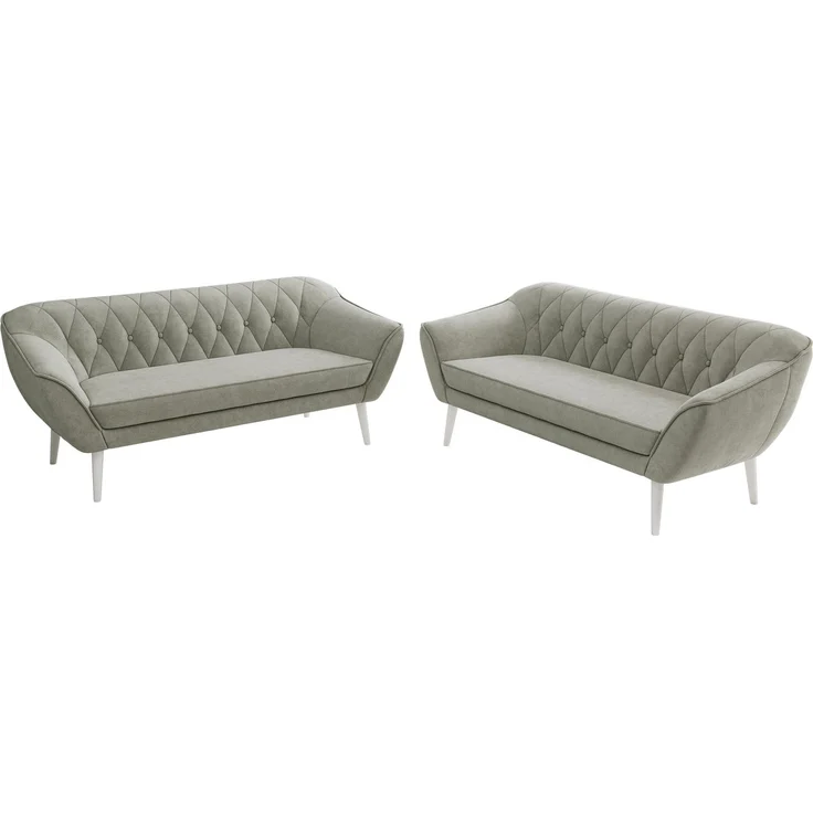 Wohnzimmerset Möbelset PIRS 3-3, Armlehnen, Wellenfederung, weiße Füße, Dreisitzer Sofa, Polstermöbel Set - Hellgrau Stukture – Bild 8