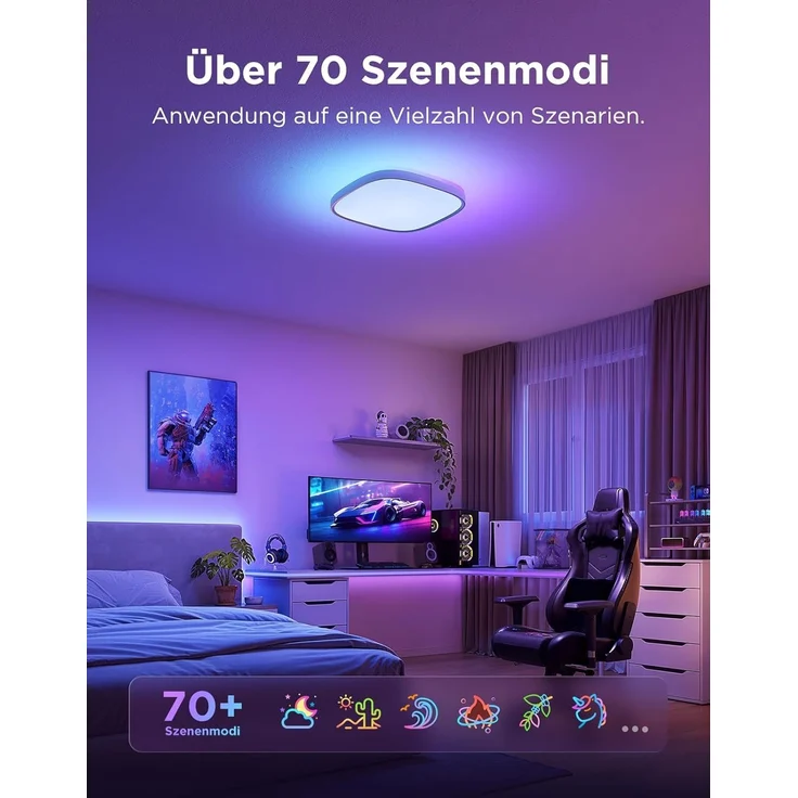 Govee Deckenlampe RGBIC Smart, 24W LED Deckenleuchte dimmbar, 2400LM Deckenlampe Schlafzimmer Kompatibel mit Matter, Alexa & Google Home mit 16 Millionen DIY Farben, für Wohnzimmer Küche Flur, 30cm – Bild 7
