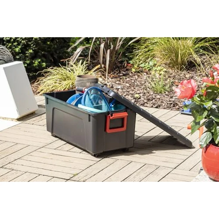 Iris Ohyama, Große Kunststoff-Aufbewahrungsbox, 75L, Garagen-box, Schwarz, Stapelbar, Robuste Schnappverschlüsse mit Griffen, SIA-75 – Bild 4