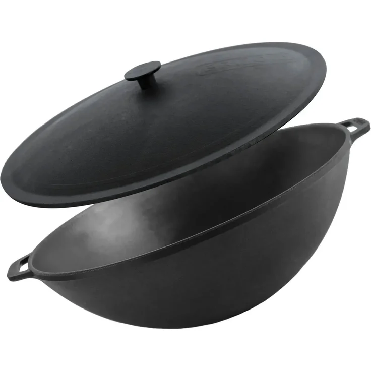 Ø36 cm Wok Gusseisen Kazan 8 L Gusseisendeckel Asia Wokpfanne Induktion Kessel Campingtopf Kochtopf für alle Herdarten geeignet – Bild 3