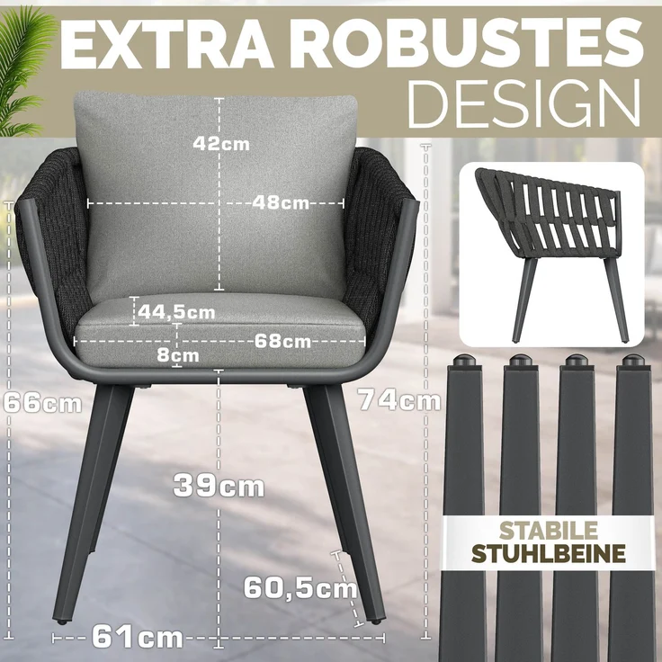 tillvex® Gartenstuhl 4er Set Wetterfest mit Armlehne | Outdoor Stühle bis 160kg belastbar | Gartenstühle UV-beständig | Terrassenstuhl Sessel Gartenmöbel Terrasse Balkon Garten – Bild 3