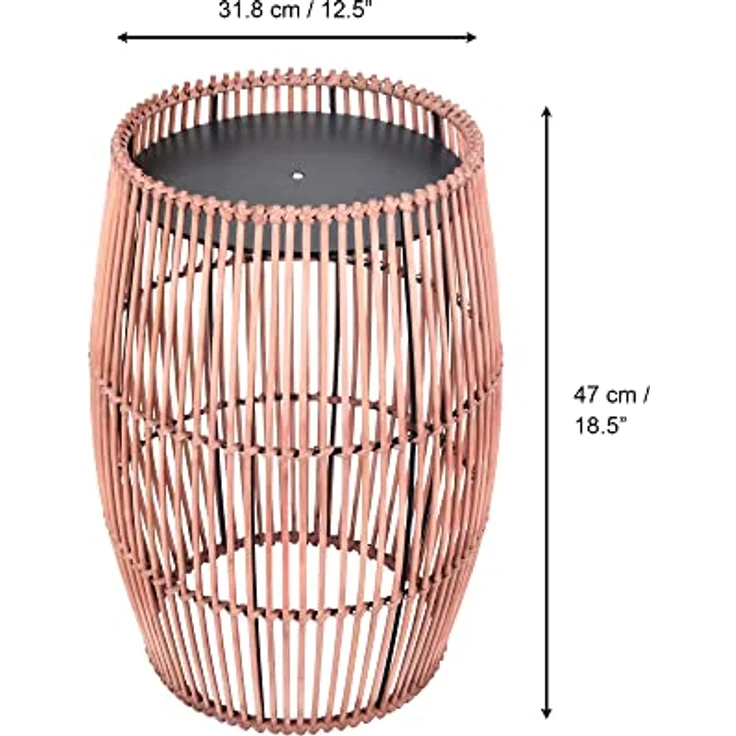 Teamson Home Gartenmöbel, Kleiner Runder Patio Beistelltisch Pflanzenständer aus Bambus Wicker mit Metallplatte, Wetterbeständig, Braun – Bild 4