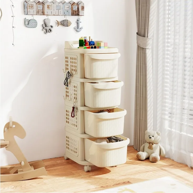 COSTWAY Rollwagen, Nischenschrank schmal auf Rollen 4 Schubladen Weiß