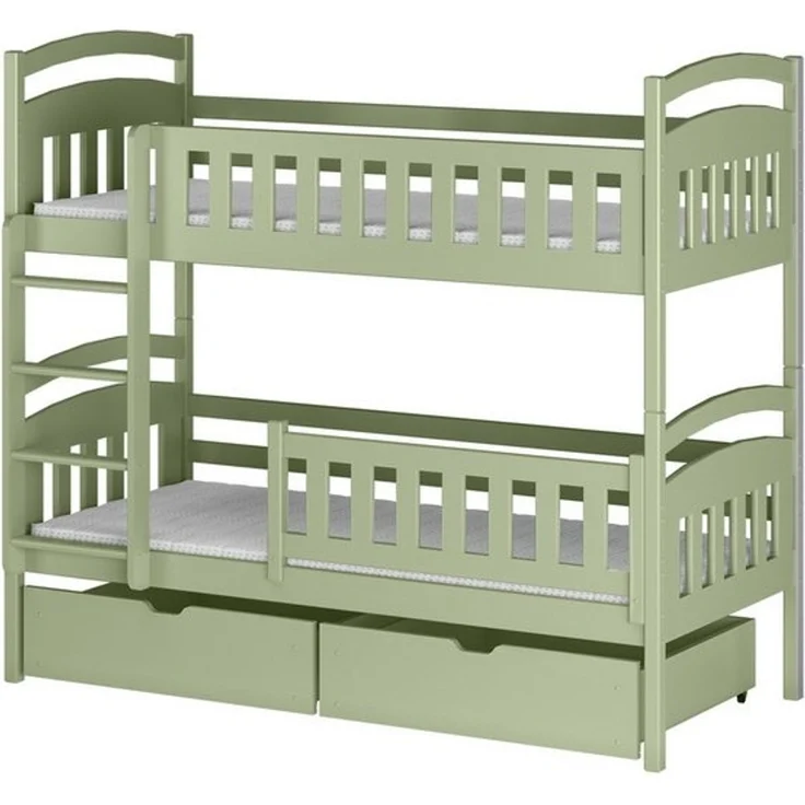Kids Collective Etagenbett Hochbett Kinderbett 80x180 90x200 umbaubar in zwei Einzelbetten, 90x200 cm mit zwei Schubladen Lattenrost Rausfallschutz Olivgrün – Bild 4