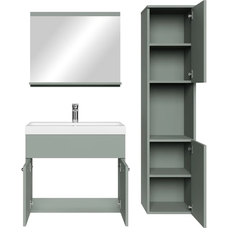 Badplaats Badmöbel Komplettset Montreal 60x35 cm Grunn Matt - Badezimmermöbel mit Waschbecken, Spiegel und Badezimmerschrank – Bild 3