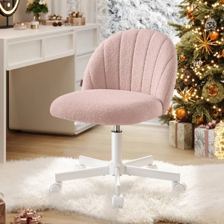 SONGMICS Schminkstuhl, Bürostuhl, Fleece-Oberfläche, höhenverstellbar, kompaktes Design, weiß – Bild 2