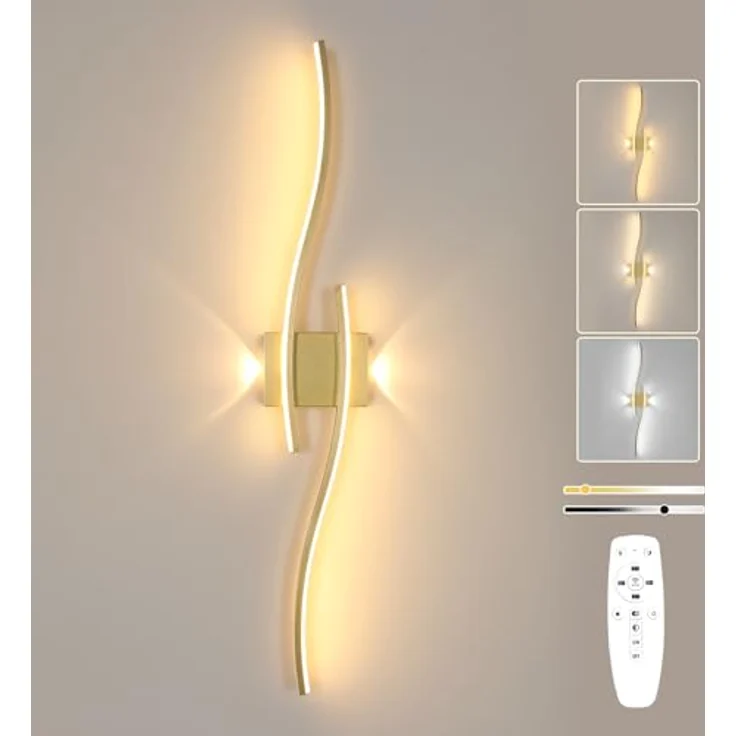 LED Wandleuchte Innen Gold, 89CM 29W Lange Wandlampe Dimmbar mit Fernbedienung 3000K-6500K, 2 Fimmige, Modern Wandlicht LED mit Memory-Funktion für Wohnzimmer Schlafzimmer – Bild 2