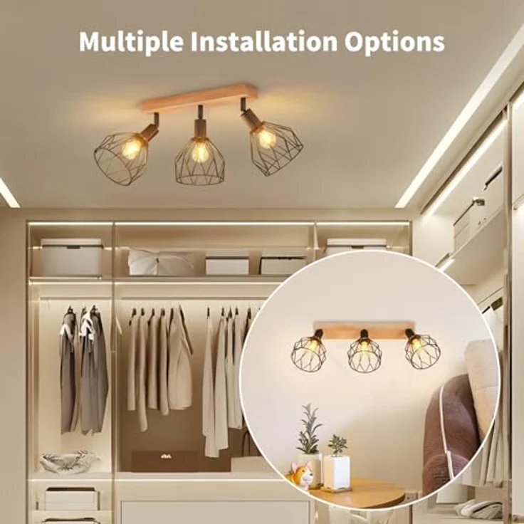 LVWIT E14 Deckenlampe 3 Flammig LED Deckenleuchte Deckenstrahler Schwenkbar 350° Holz LED Deckenspots Schwarz Küchenlampe Wohnzimmer, Flurlampe Modern für Flur, Küche, Schlafzimmer – Bild 6