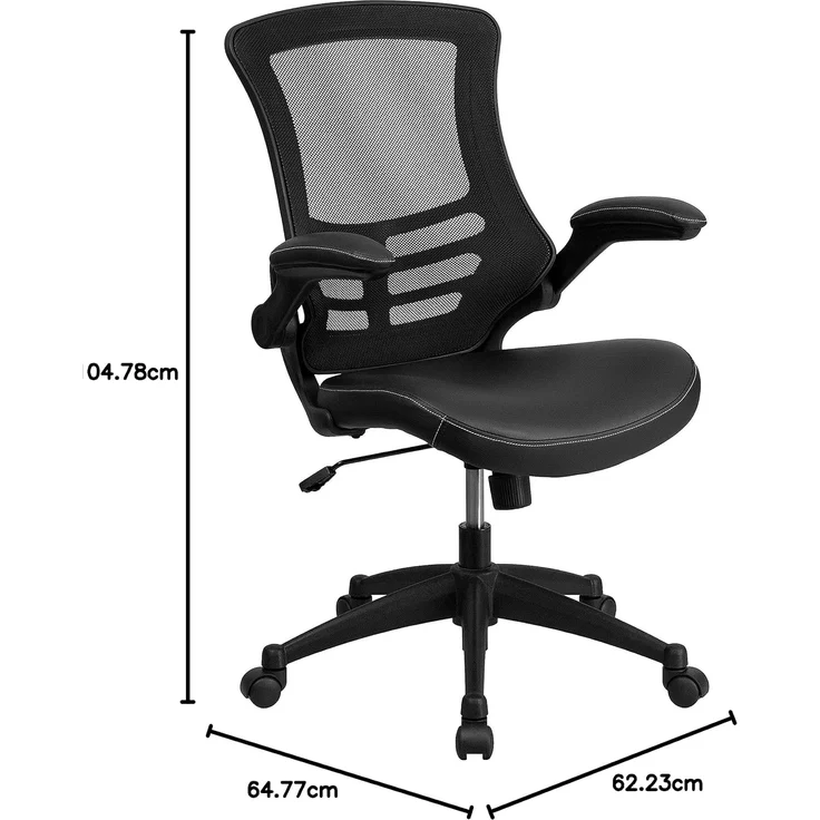 Flash Furniture Bürostuhl mit mittelhoher Rückenlehne – Ergonomischer Schreibtischstuhl mit hochklappbaren Armlehnen und LeatherSoft-Material – Perfekt für Home Office oder Büro – Schwarz – Bild 3