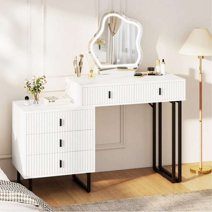 COSTWAY Schminktisch (1-St), mit LED Spiegel & Beistellschrank, Kosmetiktisch – Bild 5