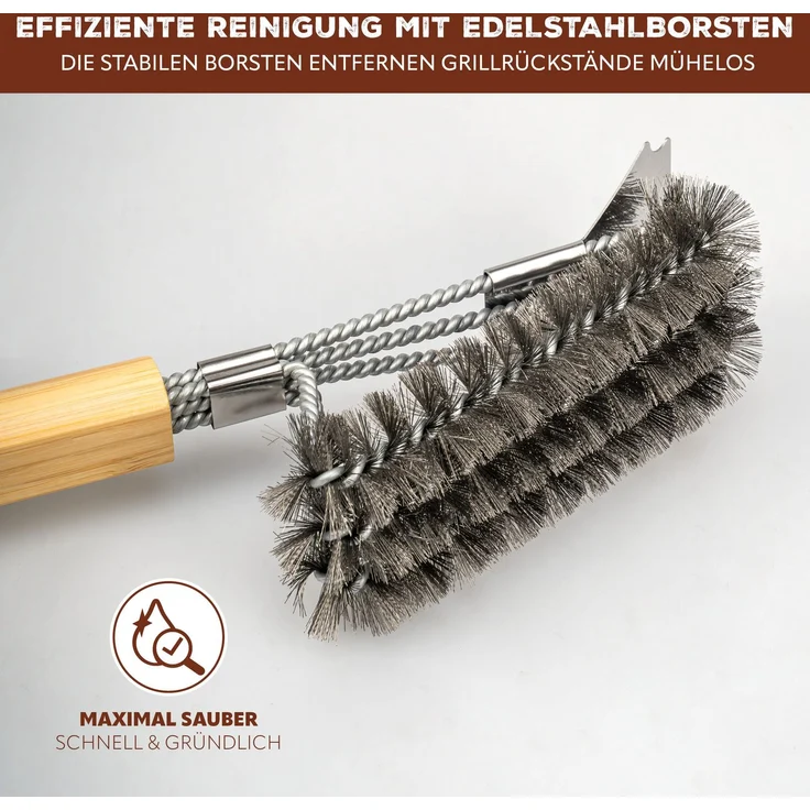 eluno Grillbürste, Edelstahl mit Bambusgriff, ca. 7 x 40 cm (B/H) – Bild 4