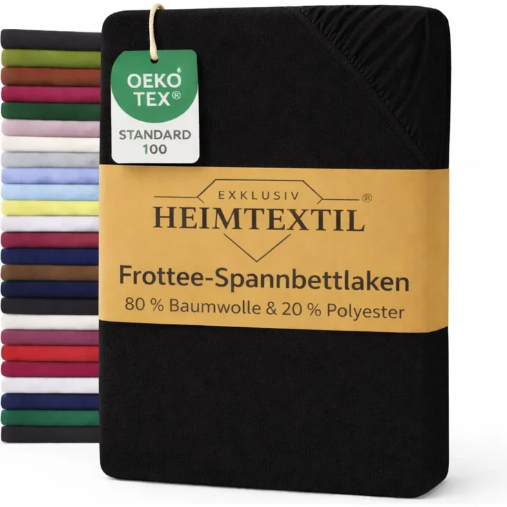 EXKLUSIV HEIMTEXTIL Frottee Spannbettlaken 180 - 200 x 200 cm Schwarz 80% Baumwolle 20% Polyester Öko - Tex Zertifiziert Bed-Sheet Bettlaken Spannbetttuch Topper Leinentuch – Bild 1