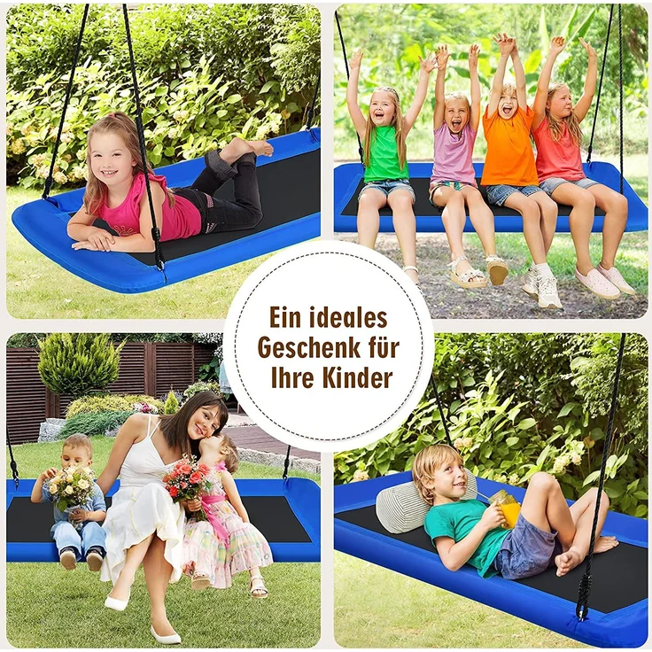 COSTWAY Baumschaukel Nestschaukel 100-180cm verstellbaren Seil, Haengeschaukel 320kg Tragkraft, Mehrkindschaukel Gartenschaukel für Kinder & Erwachsene 150x80cm Blau – Bild 2