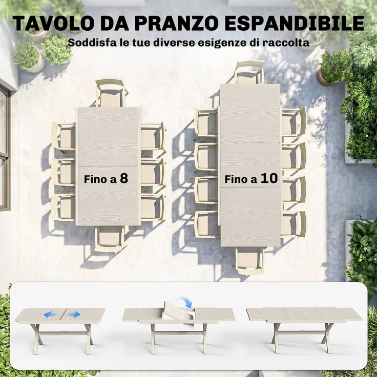 Ausziehbarer Gartentisch für 8–10 Personen, aus Aluminium und Stahl, 154/214 × 85 × 73 cm, grau – Bild 6