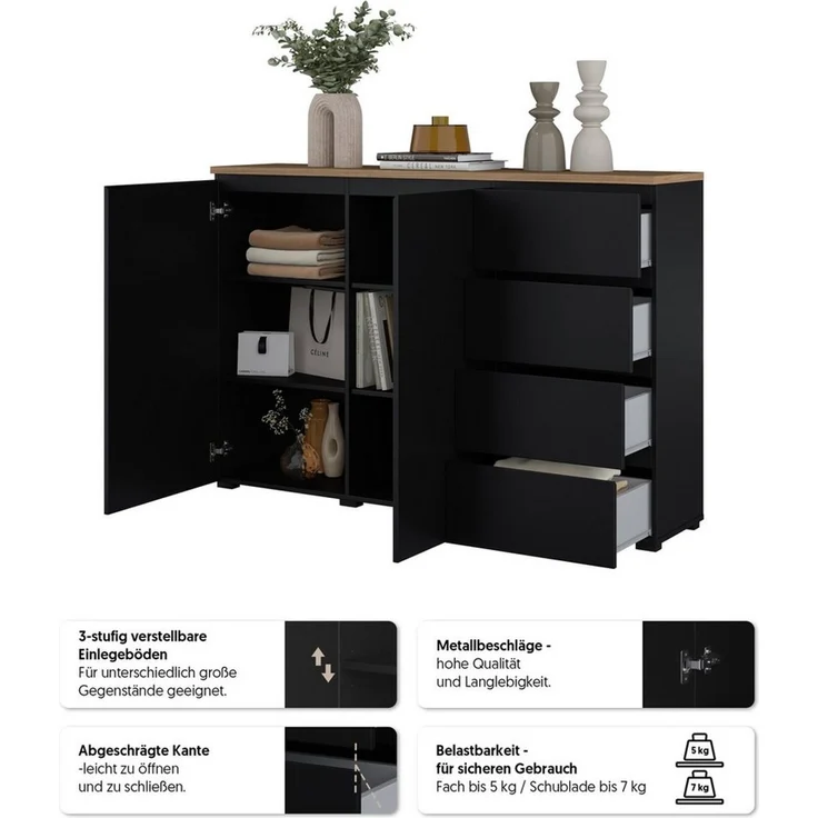 OTTO home Highboard Modo, Breite 150 cm, moderne grifflose Kommode 2Türen/4 SK, Schubladenkommode mit viel Stauraum, Einlegeböden verstellbar – Bild 2